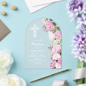 Elegante rosa Hydrangeenbogen Taufe Acryleinladungen (Insitu (Hochzeit))