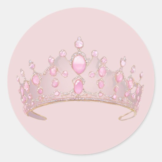 Elegante rosa Jeweled Crown Art Runder Aufkleber (Vorderseite)