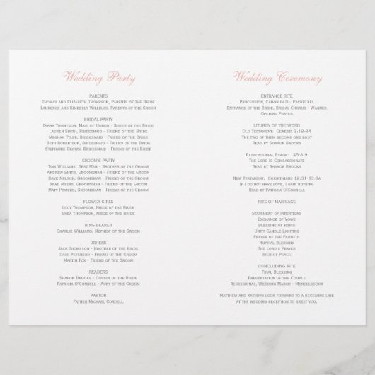 Elegante Rosa-Kalligrafie-Hochzeitsprogramme (Rückseite)