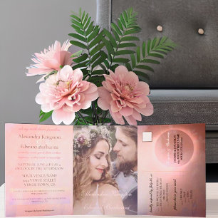 Elegante rosa Kalligrafie individuelles Foto Hochz Dreifach Gefaltete Ankündigung
