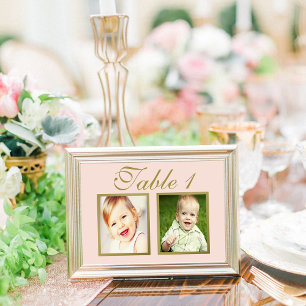 Elegante Rosa Kinderfoto-Tischnummernkarte Einladung