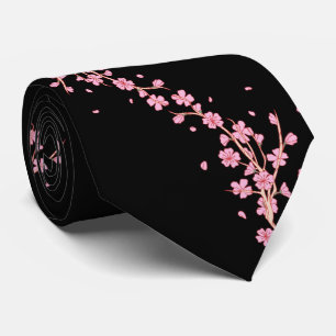 Elegante rosa Kirschblüte auf schwarzer Seidenkraw Krawatte