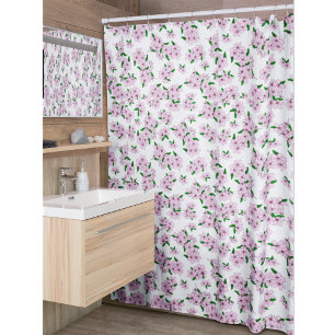 Elegante rosa Kirschblüten-Aquarellfloristik Duschvorhang
