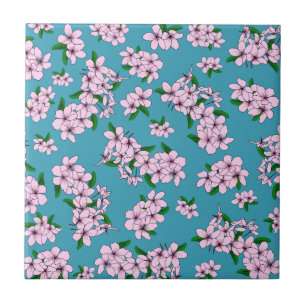 Elegante rosa Kirschblüten-Aquarellfloristik Fliese