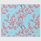 Elegante rosa Kirschblüten auf Sky Blue Christmas Geschenkpapier (Flach)