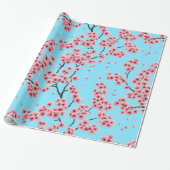 Elegante rosa Kirschblüten auf Sky Blue Christmas Geschenkpapier (Ungerollt)