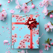 Elegante rosa Kirschblüten auf Sky Blue Christmas Geschenkpapier