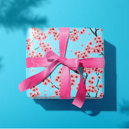 Elegante rosa Kirschblüten auf Sky Blue Christmas Geschenkpapier