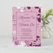 Elegante rosa Kirschblüten Nachmittagstee Einladung (Stehend Vorderseite)