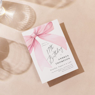 Elegante rosa Kokette-Schleife 17. Geburtstag Mädc Einladung