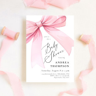 Elegante rosa Kokette Schleife Baby Shower Mädchen Einladung