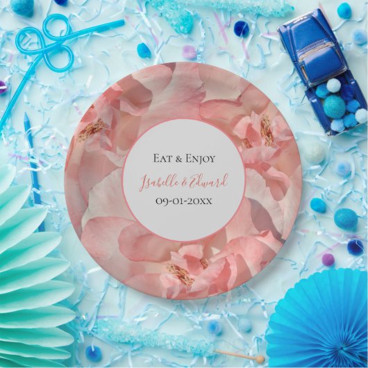 Elegante Rosa Korallen Rose Hochzeit Pappteller (Party)