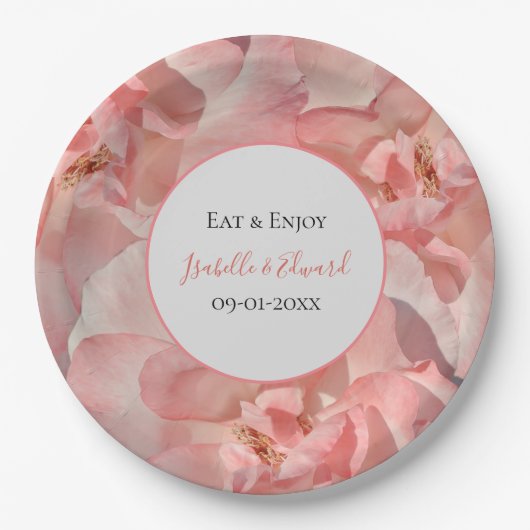 Elegante Rosa Korallen Rose Hochzeit Pappteller (Vorderseite)