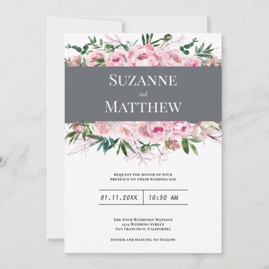 Elegante Rosa Korallenpest Hochzeit im Sommer Einladung (Vorderseite)