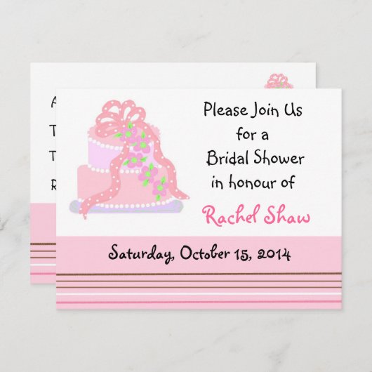 Elegante rosa Kuchen Bridal Dusche Einladung (Vorne/Hinten)