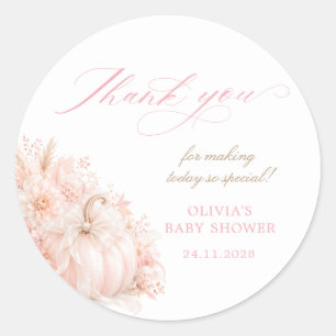 Elegante rosa Kürbis-Schleife Baby Shower Dankesch Runder Aufkleber