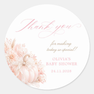 Elegante rosa Kürbis-Schleife Baby Shower Dankesch Runder Aufkleber