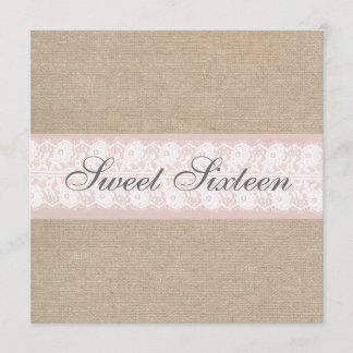 Elegante Rosa Lace Burlap zum Geburtstag Einladung