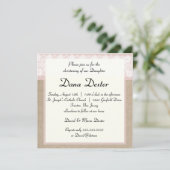 Elegante rosa Leinwand-Spitze-Taufe-Einladung Einladung (Stehend Vorderseite)