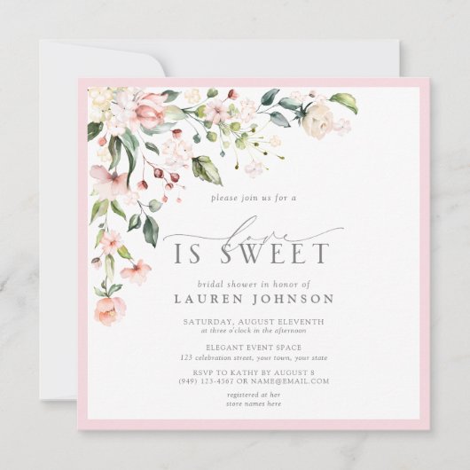 Elegante rosa Liebe ist süßes Brautparty Einladung (Vorderseite)
