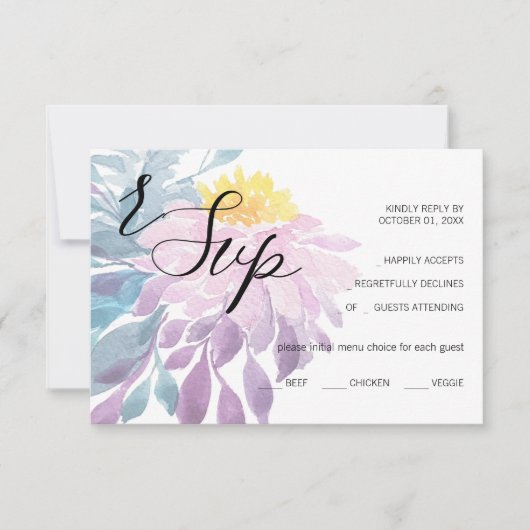 Elegante Rosa Lila Blau Dahlia RSVP Karte (Vorderseite)
