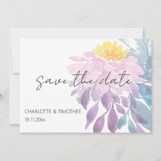 Elegante Rosa Lila Blau Dahlia Save The Date (Vorderseite)