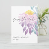 Elegante Rosa Lila Blau Dahlia Save The Date (Stehend Vorderseite)