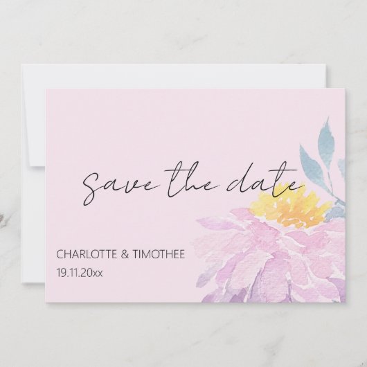 Elegante Rosa Lila Blau Dahlia Save The Date (Vorderseite)