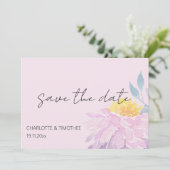 Elegante Rosa Lila Blau Dahlia Save The Date (Stehend Vorderseite)