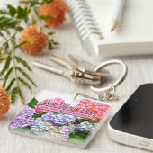 Elegante, rosa, lila-blaue Blütenblätter Hydrangea Schlüsselanhänger (Vorderseite rechts)