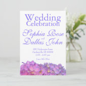 Elegante, rosa, lila Blumendörfchen Hydrangeas Einladung (Stehend Vorderseite)