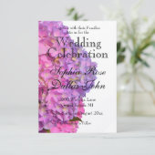 Elegante, rosa, lila Blumendörfchen Hydrangeas Einladung (Stehend Vorderseite)