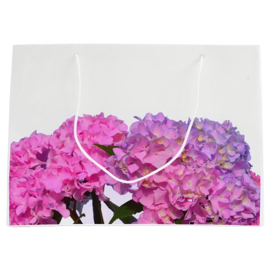 Elegante, rosa, lila Blumendörfchen Hydrangeas Große Geschenktüte (Vorderseite)