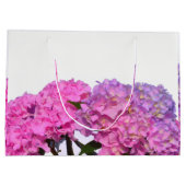 Elegante, rosa, lila Blumendörfchen Hydrangeas Große Geschenktüte (Rückseite)