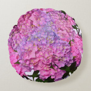 Elegante, rosa, lila Blumendörfchen Hydrangeas Rundes Kissen
