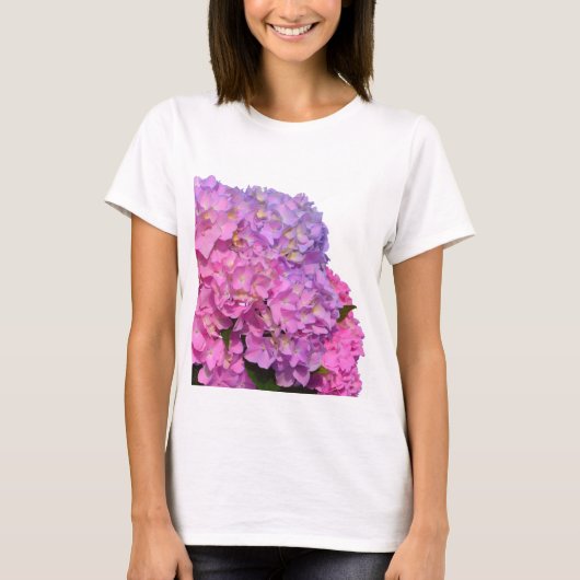 Elegante, rosa, lila Blumendörfchen Hydrangeas T-Shirt (Vorderseite)