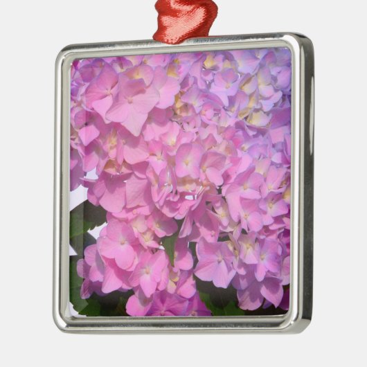 Elegante, rosa, lila, blumenreiche Hydrangeas Silbernes Ornament (Links)