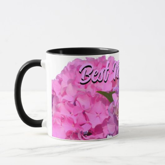 Elegante, rosa, lila, blumenreiche Hydrangeas Tasse (Links)