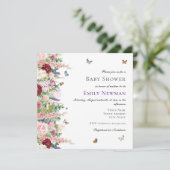 Elegante, rosa Lila Blumenschmetterlinge Babydusch Einladung (Stehend Vorderseite)