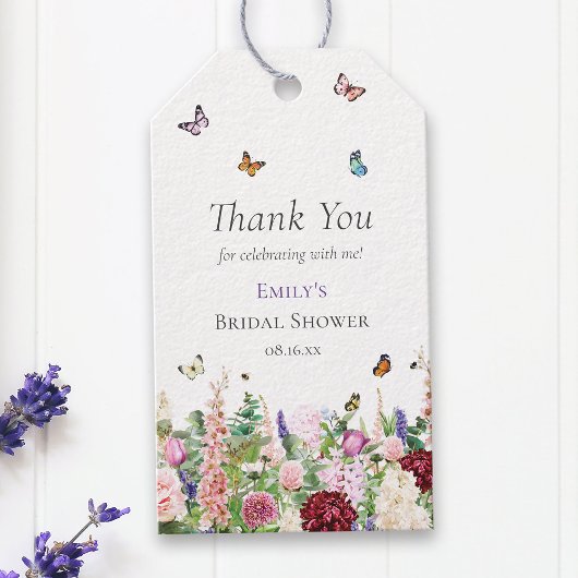 Elegante rosa Lila Blüten und Schmetterlinge Geschenkanhänger