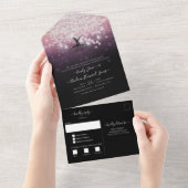 Elegante, rosa Lila Heart Leaf Tree Wedding All In One Einladung (Abreißen)