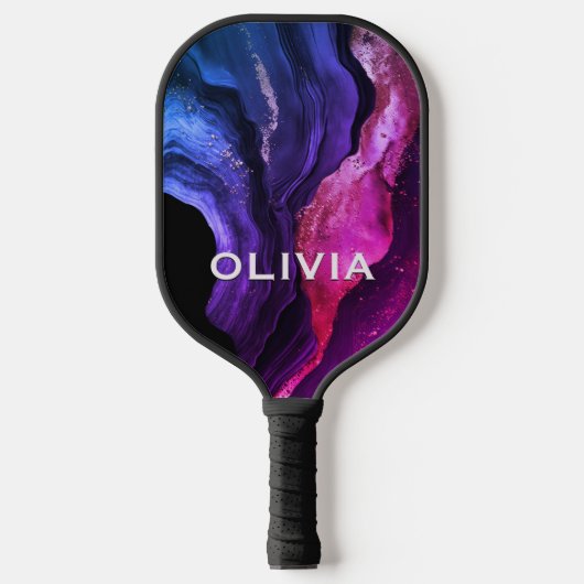 Elegante rosa lila Marmorkunst Imitate Glitzer Kog Pickleball Schläger (Vorderseite)