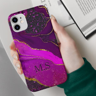 Elegante rosa lila Marmorkunst Imitate Gold Glitze Case-Mate iPhone 14 Hülle