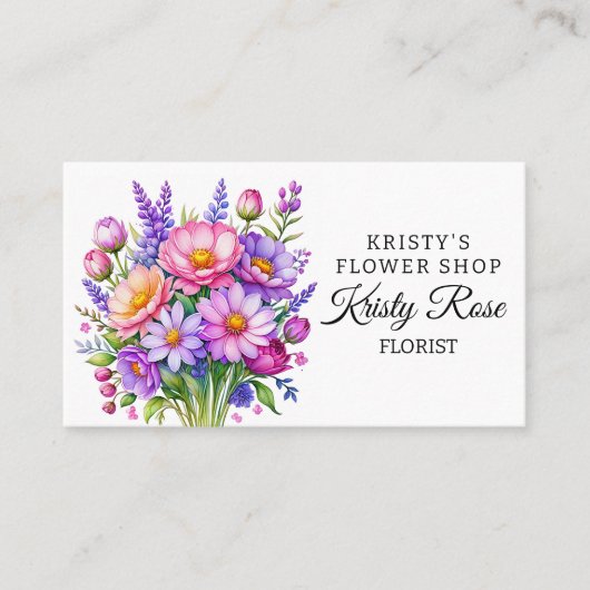 Elegante Rosa Lila Peach Blume Florist Visitenkarte (Vorderseite)