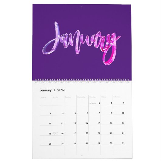 Elegante rosa Lila Script Typografie Moderne Kalender (Jan 2026)