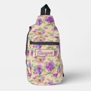 Elegante rosa lila Wasserfarbe floral personalisie Crossbody Bag