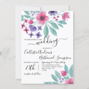 Elegante rosa Lila Wasserfarben Blumenzehen Einladung