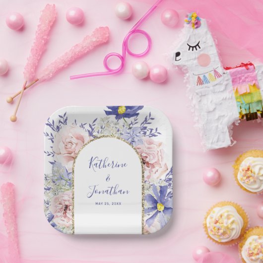 Elegante rosa Lila Wasserfarben Blumenzehen Pappteller (Party)