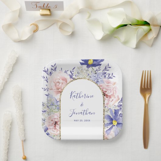 Elegante rosa Lila Wasserfarben Blumenzehen Pappteller (Hochzeit)