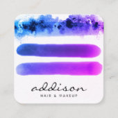 Elegante, rosa Lila Wasserfarbenstriche Signatur Quadratische Visitenkarte (Vorderseite)